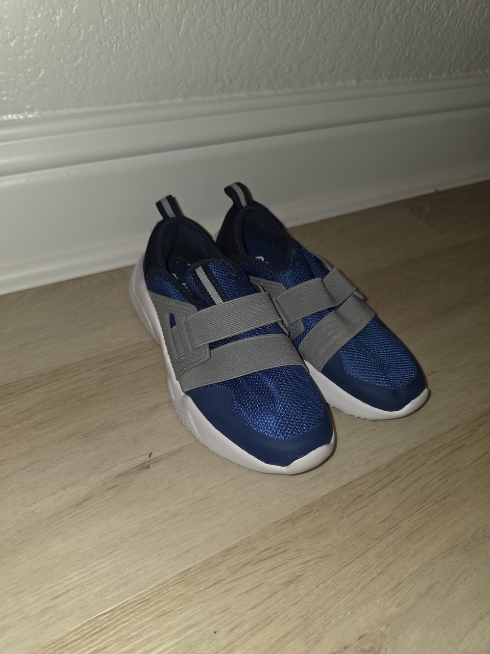 Boys's Navy Blue Athletic Slip-On Sneakers with Gray Straps